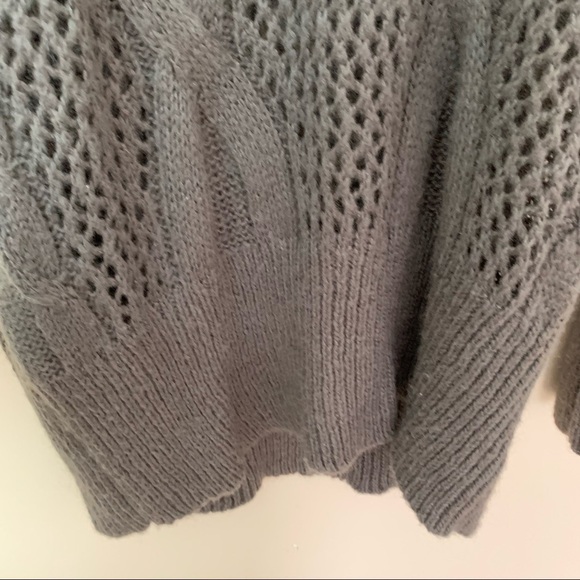 [Kimchi Blue] Dark Brown V-neck Open Knit Mohair Long Sleeve Tunic Sweater - Picture 5 of 9